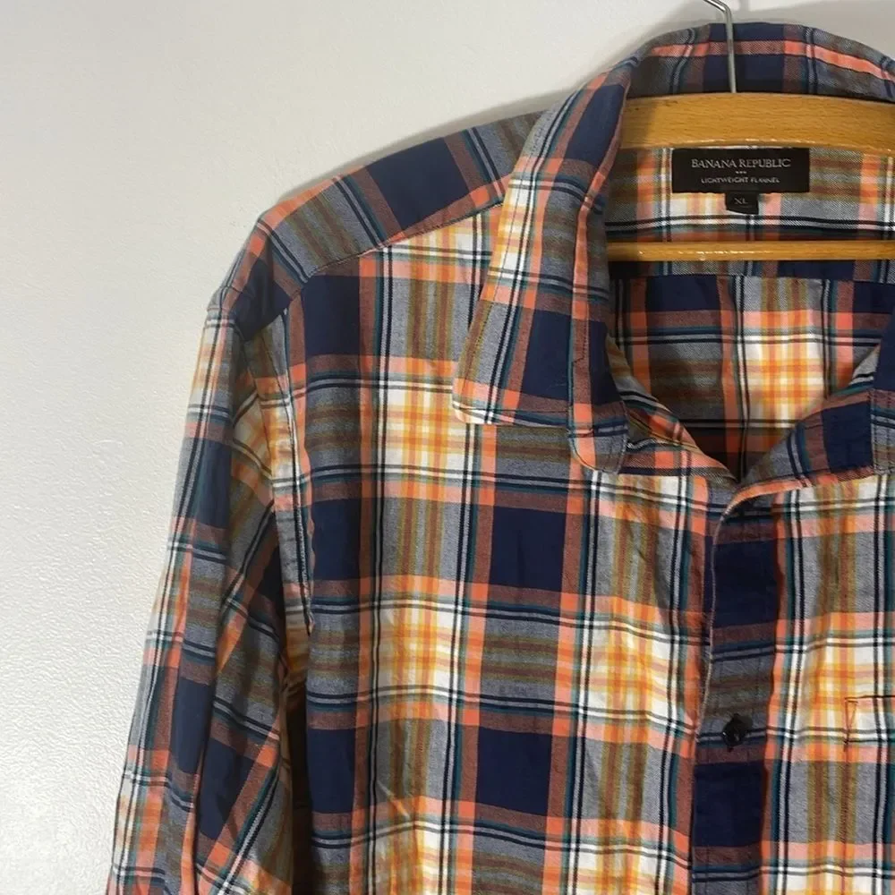 Banana Republic Orange & Blue Lightweight Flannel Size XL